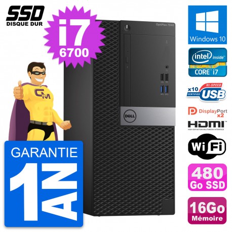 PC Tour Dell OptiPlex 7040 Intel i7-6700 RAM 16Go SSD 480Go HDMI Windows 10 Wifi