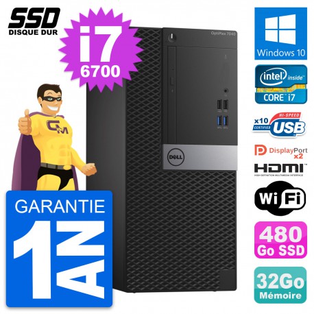 PC Tour Dell OptiPlex 7040 Core i7-6700 RAM 32Go SSD 480Go HDMI Windows 10 Wifi