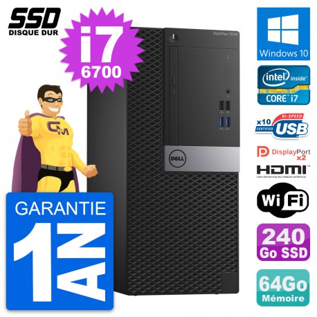 PC Tour Dell OptiPlex 7040 Core i7-6700 RAM 64Go SSD 240Go HDMI Windows 10 Wifi