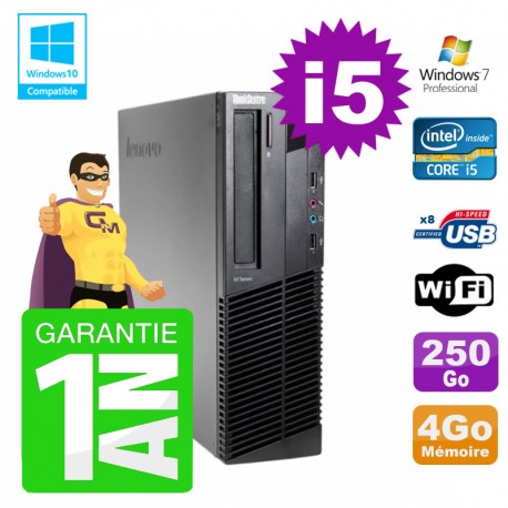 PC Lenovo M91p SFF Intel I5-2400 4Go Disque 250Go Graveur Wifi W7