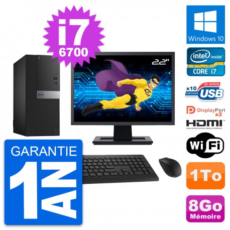 PC Tour Dell 7040 Ecran 22" Core i7-6700 RAM 8Go Disque 1To HDMI Windows 10 Wifi