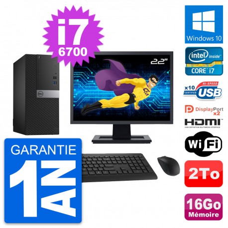 PC Tour Dell 7040 Ecran 22" i7-6700 RAM 16Go Disque 2To HDMI Windows 10 Wifi