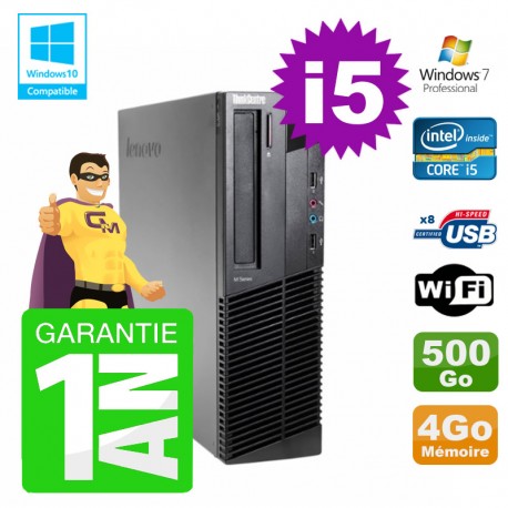 PC Lenovo M91p SFF Intel I5-2400 4Go Disque 500Go Graveur Wifi W7