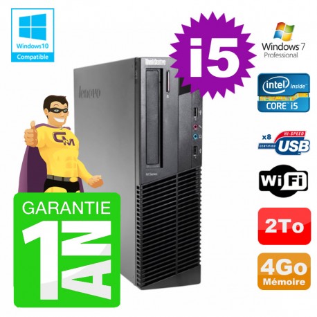 PC Lenovo M91p SFF Intel I5-2400 4Go Disque 2To Graveur Wifi W7