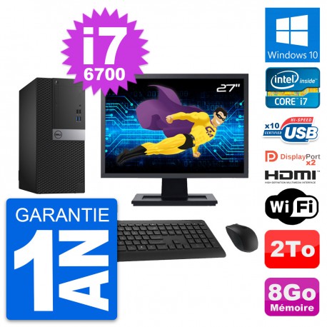 PC Tour Dell 7040 Ecran 27" Core i7-6700 RAM 8Go Disque 2To HDMI Windows 10 Wifi