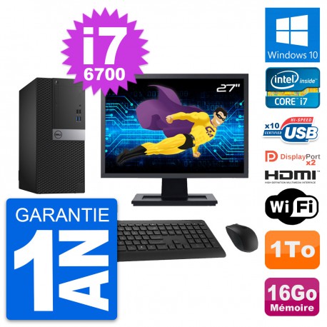 PC Tour Dell 7040 Ecran 27" i7-6700 RAM 16Go Disque 1To HDMI Windows 10 Wifi