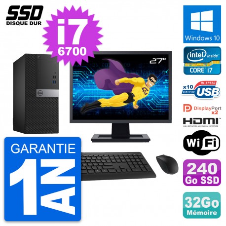 PC Tour Dell 7040 Ecran 27" Core i7-6700 RAM 32Go SSD 240Go HDMI Windows 10 Wifi