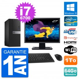 PC Tour Dell 7040 Ecran 27" i7-6700 RAM 64Go Disque 1To HDMI Windows 10 Wifi