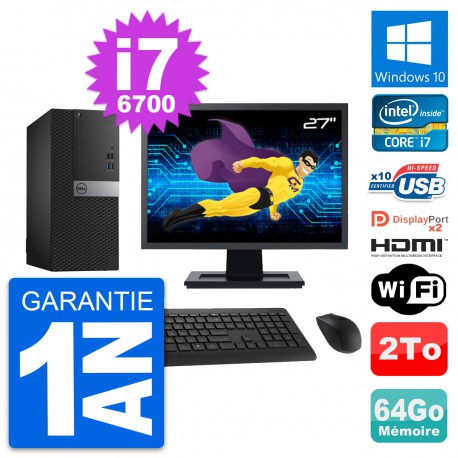 PC Tour Dell 7040 Ecran 27" i7-6700 RAM 64Go Disque 2To HDMI Windows 10 Wifi