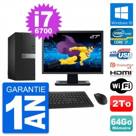PC Tour Dell 7040 Ecran 27" i7-6700 RAM 64Go Disque 2To HDMI Windows 10 Wifi