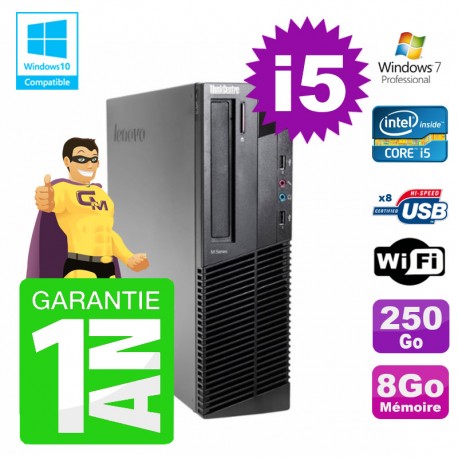 PC Lenovo M91p SFF Intel I5-2400 8Go Disque 250Go Graveur Wifi W7