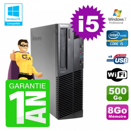 PC Lenovo M91p SFF Intel I5-2400 8Go Disque 500Go Graveur Wifi W7