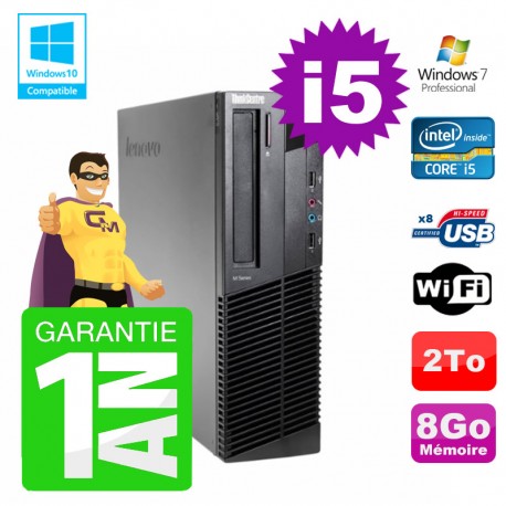 PC Lenovo M91p SFF Intel I5-2400 8Go Disque 2To Graveur Wifi W7