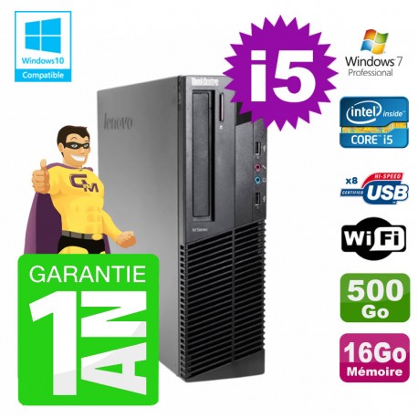 PC Lenovo M91p SFF Intel I5-2400 16Go Disque 500Go Graveur Wifi W7
