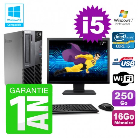PC Lenovo M91p SFF Intel I5-2400 16Go Disque 250Go Graveur Wifi W7 Ecran 17"