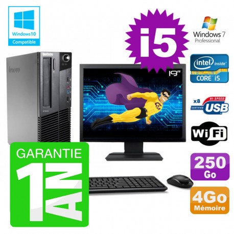 PC Lenovo M91p SFF Intel I5-2400 4Go Disque 250Go Graveur Wifi W7 Ecran 19"