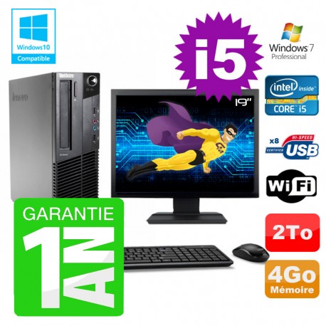 PC Lenovo M91p SFF Intel I5-2400 4Go Disque 2To Graveur Wifi W7 Ecran 19"