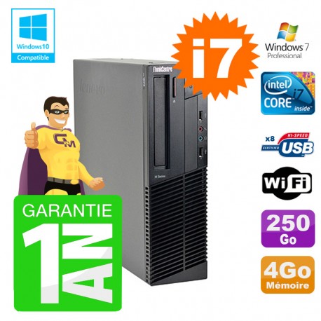 PC Lenovo M91p SFF Intel I7-2600 4Go Disque 250Go Graveur Wifi W7