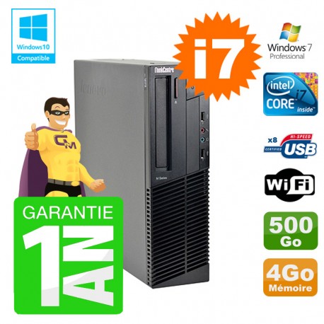 PC Lenovo M91p SFF Intel I7-2600 4Go Disque 500Go Graveur Wifi W7