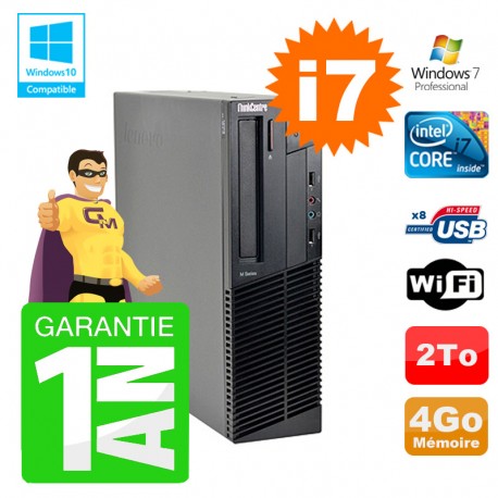 PC Lenovo M91p SFF Intel I7-2600 4Go Disque 2To Graveur Wifi W7