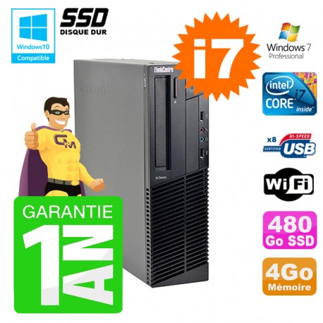PC Lenovo M91p SFF Intel I7-2600 4Go Disque 480Go SSD Graveur Wifi W7
