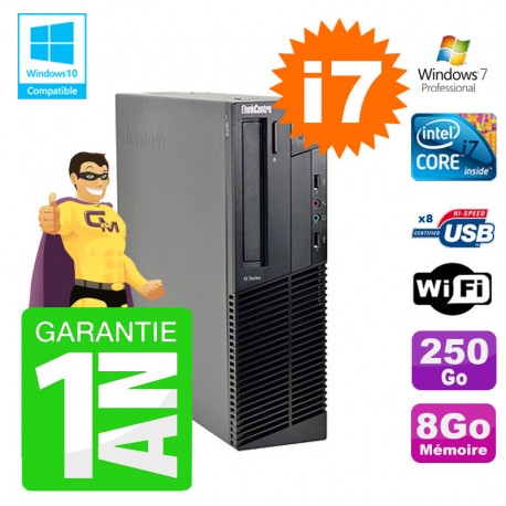 PC Lenovo M91p SFF Intel I7-2600 8Go Disque 250Go Graveur Wifi W7