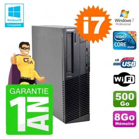 PC Lenovo M91p SFF Intel I7-2600 8Go Disque 500Go Graveur Wifi W7