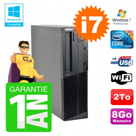 PC Lenovo M91p SFF Intel I7-2600 8Go Disque 2To Graveur Wifi W7