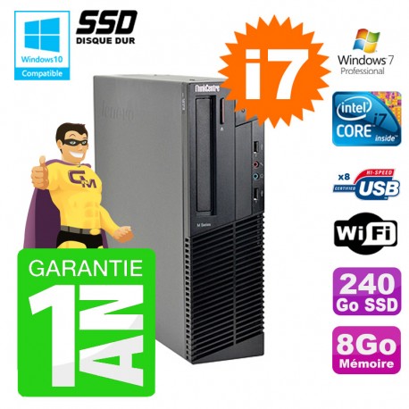 PC Lenovo M91p SFF Intel I7-2600 8Go Disque 240Go SSD Graveur Wifi W7