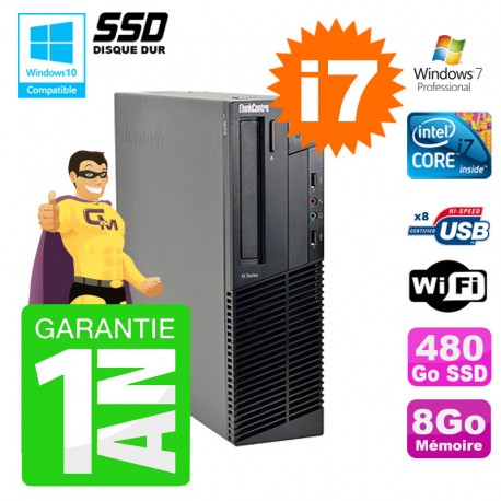 PC Lenovo M91p SFF Intel I7-2600 8Go Disque 480Go SSD Graveur Wifi W7