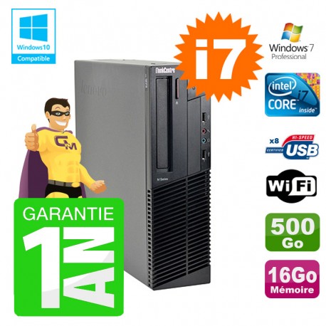PC Lenovo M91p SFF Intel I7-2600 16Go Disque 500Go Graveur Wifi W7