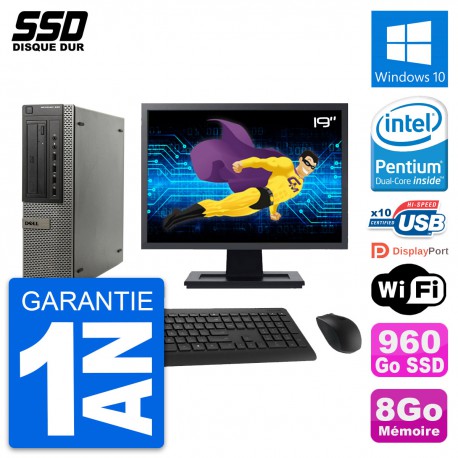 PC DELL OptiPlex 990 DT Ecran 19" Intel G630 RAM 8Go SSD 960Go Windows 10 Wifi