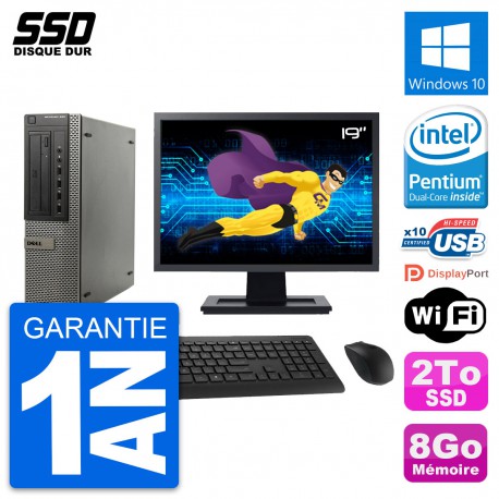 PC DELL OptiPlex 990 DT Ecran 19" Intel G630 RAM 8Go SSD 2To Windows 10 Wifi