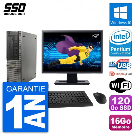 PC DELL OptiPlex 990 DT Ecran 19" Intel G630 RAM 16Go SSD 120Go Windows 10 Wifi
