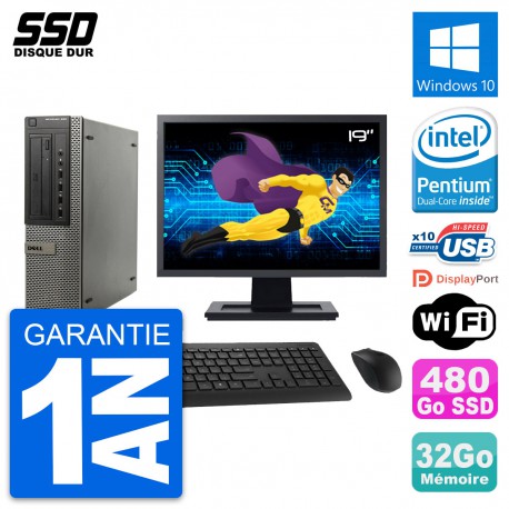 PC DELL OptiPlex 990 DT Ecran 19" Intel G630 RAM 32Go SSD 480Go Windows 10 Wifi