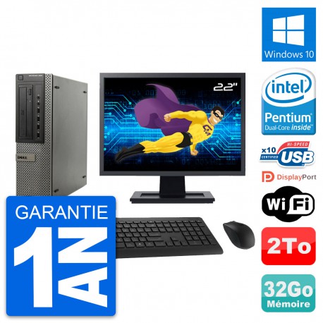 PC DELL OptiPlex 990 DT Ecran 22" Intel G630 RAM 32Go Disque 2To Windows 10 Wifi