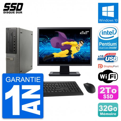 PC DELL OptiPlex 990 DT Ecran 22" Intel G630 RAM 32Go SSD 2To Windows 10 Wifi