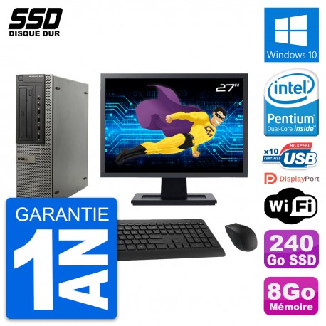 PC DELL OptiPlex 990 DT Ecran 27" Intel G630 RAM 8Go SSD 240Go Windows 10 Wifi