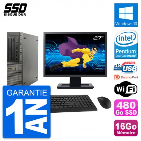 PC DELL OptiPlex 990 DT Ecran 27" Intel G630 RAM 16Go SSD 480Go Windows 10 Wifi