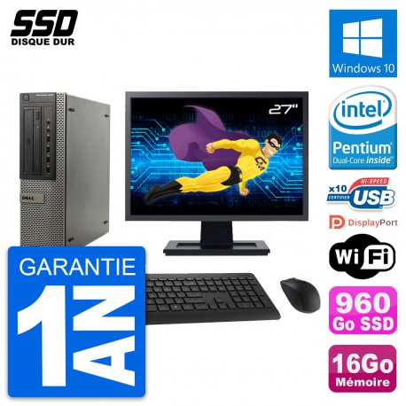 PC DELL OptiPlex 990 DT Ecran 27" Intel G630 RAM 16Go SSD 960Go Windows 10 Wifi