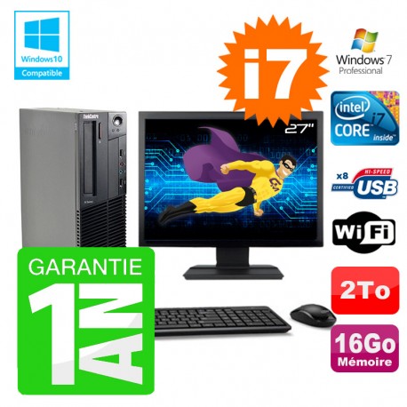 PC Lenovo M91p SFF Intel I7-2600 16Go Disque 2To Graveur Wifi W7 Ecran 27"