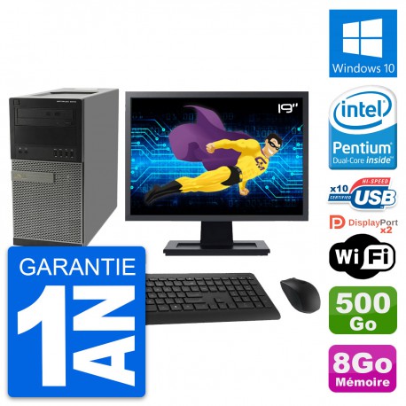 PC Tour Dell 9010 Ecran 19" Intel G630 RAM 8Go Disque Dur 500Go Windows 10 Wifi