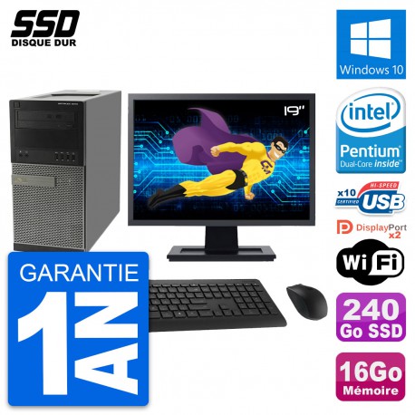 PC Tour Dell 9010 Ecran 19" Intel G630 RAM 16Go SSD 240Go Windows 10 Wifi