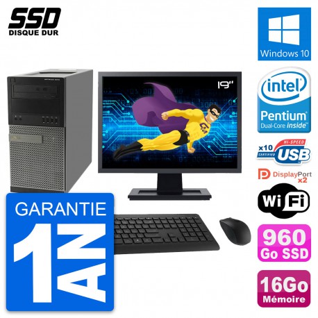 PC Tour Dell 9010 Ecran 19" Intel G630 RAM 16Go SSD 960Go Windows 10 Wifi