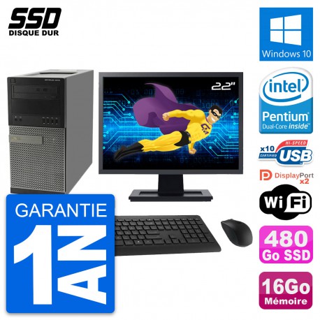 PC Tour Dell 9010 Ecran 22" Intel G630 RAM 16Go SSD 480Go Windows 10 Wifi