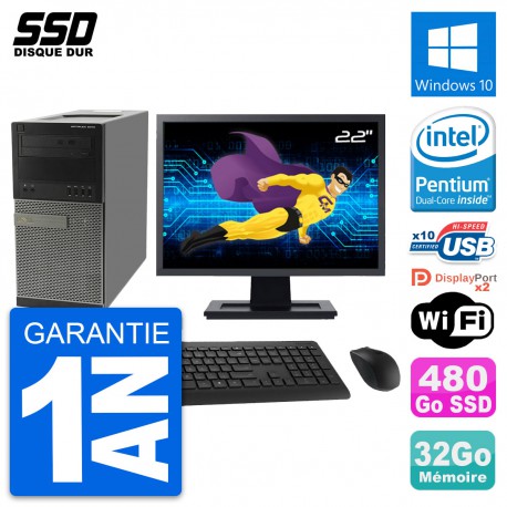 PC Tour Dell 9010 Ecran 22" Intel G630 RAM 32Go SSD 480Go Windows 10 Wifi