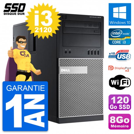 PC Tour Dell OptiPlex 9010 Intel Core i3-2120 RAM 8Go SSD 120Go Windows 10 Wifi