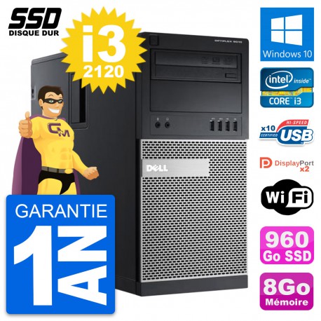 PC Tour Dell OptiPlex 9010 Intel Core i3-2120 RAM 8Go SSD 960Go Windows 10 Wifi