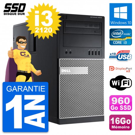 PC Tour Dell OptiPlex 9010 Intel Core i3-2120 RAM 16Go SSD 960Go Windows 10 Wifi