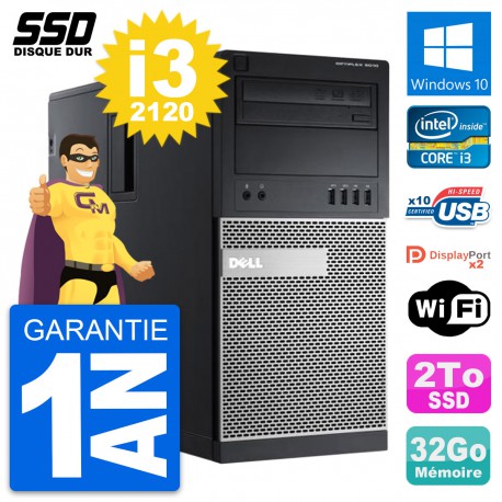PC Tour Dell OptiPlex 9010 Intel Core i3-2120 RAM 32Go SSD 2To Windows 10 Wifi